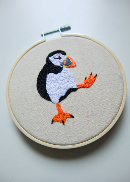 Hand Embroidered Hoop - Puffin