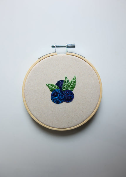 Hand Embroidered Hoop - Blueberry
