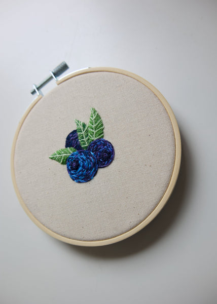 Hand Embroidered Hoop - Blueberry