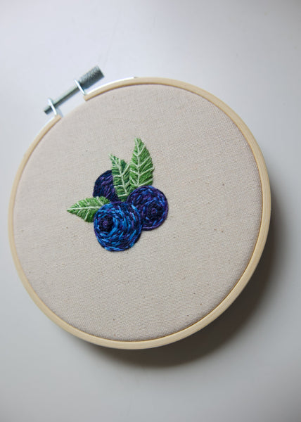 Hand Embroidered Hoop - Blueberry