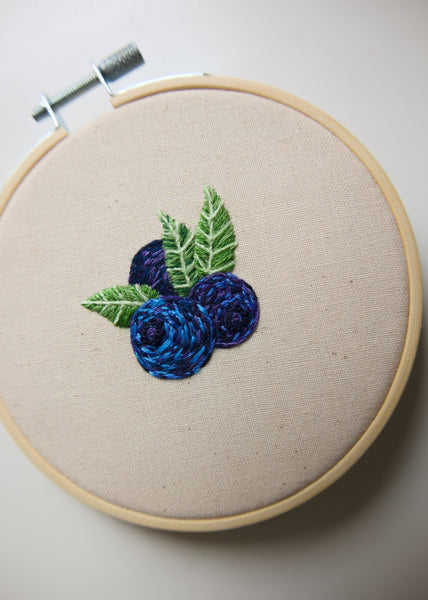 Hand Embroidered Hoop - Blueberry