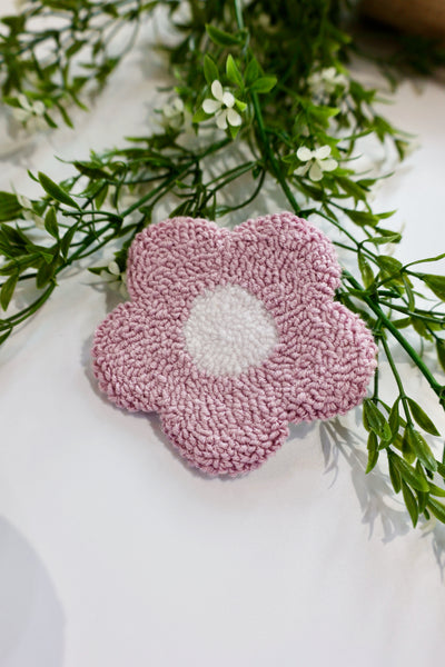 Handmade Punch Needle Mug Rug - Flower