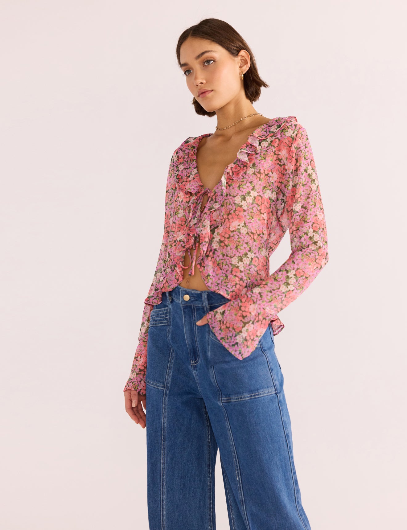 Amelia Ruffle Sheer Blouse