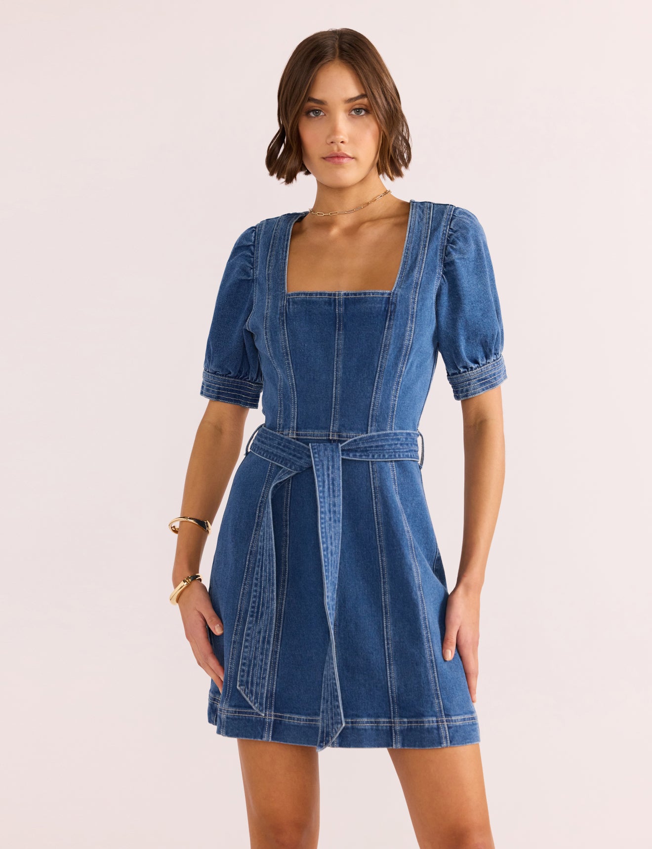 Ellis Denim Panel Mini Dress