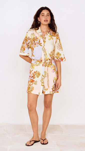 Pastel Floral Mini Shirt Dress