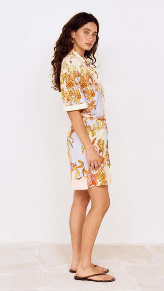 Pastel Floral Mini Shirt Dress
