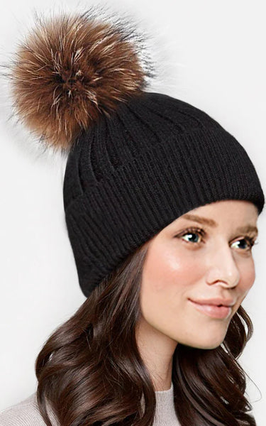 Wool Real Fur Detachable Pom Pom Hat (+COLOURS)