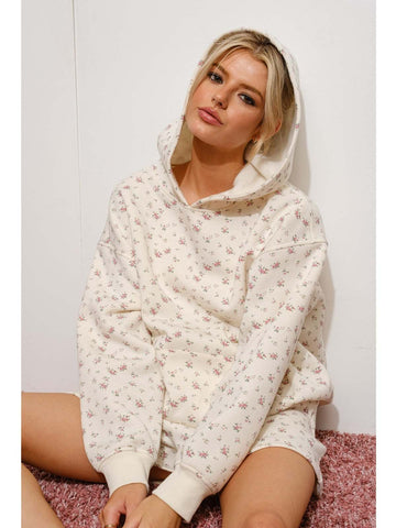 Ditsy Floral Hoodie Ivory