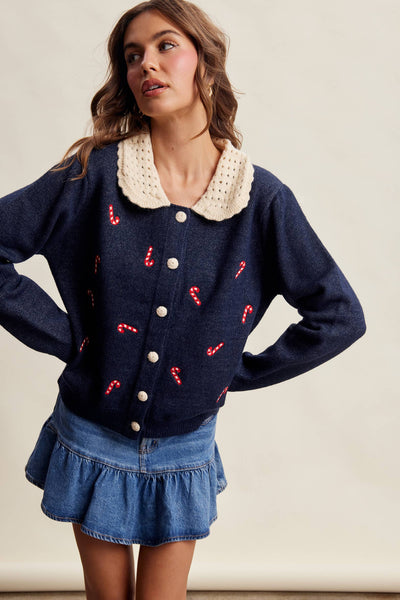 Candy Cane Collar Holiday Cardigan