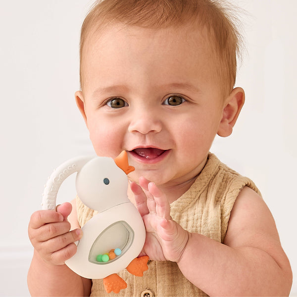 *NEW* Bitzy Shake™ - Silicone Teether with Rattle: Goose