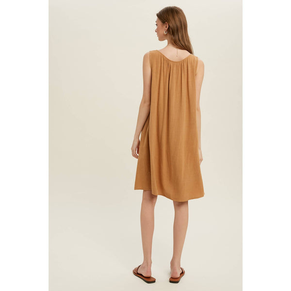LINEN FRONT-TIE MINI DRESS WITH SIDE POCKETS