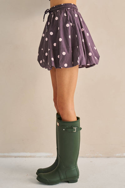 Polka Dot Drawstring Balloon Mini Skirt