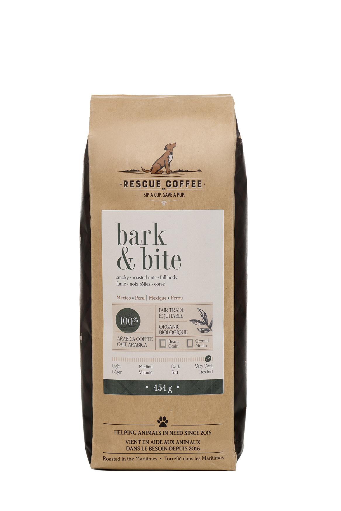 Bark & Bite | Very Dark Roast | 1lb Bag | Organic Coffee: Whole bean