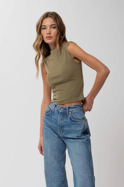 Mock Neck Sleeveless Cropped Knit Top (LAST ONE)