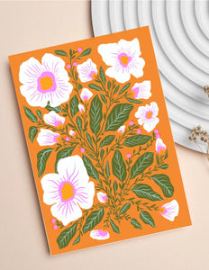 White Blooms On Terra Cotta Mini Art Print