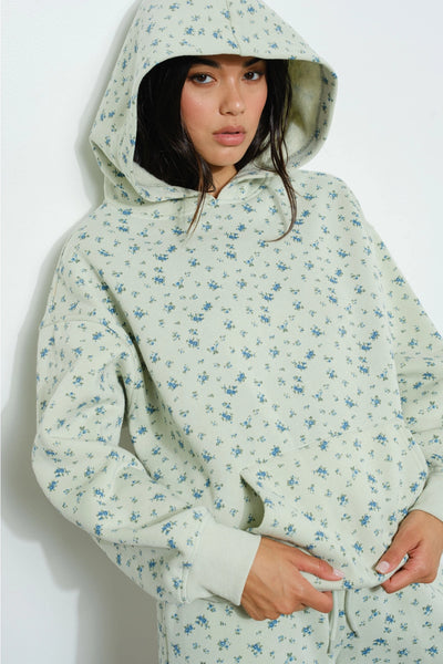 Ditsy Floral Hoodie Sweatshirt Mint