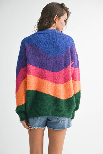 Colorblock Fuzzy Cardigan