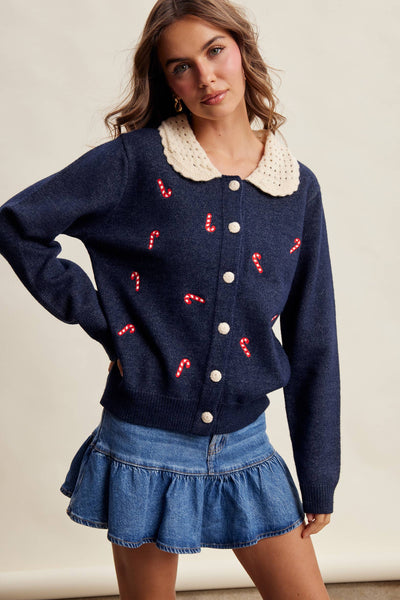 Candy Cane Collar Holiday Cardigan
