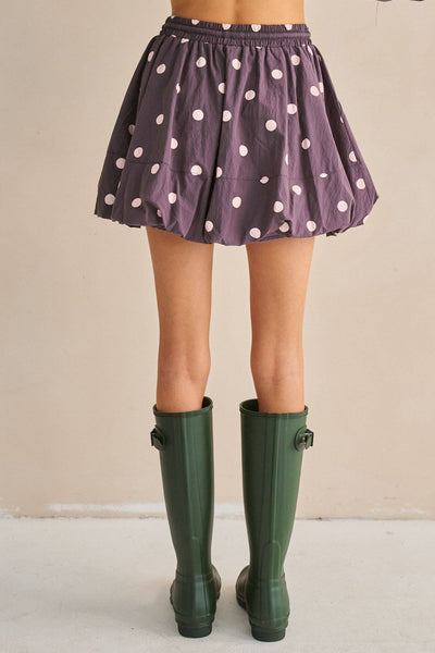 Polka Dot Drawstring Balloon Mini Skirt