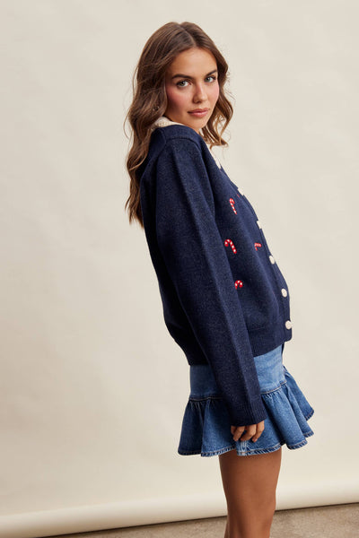 Candy Cane Collar Holiday Cardigan