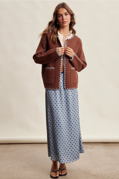 Contrast Whipstitch Knit Cardigan