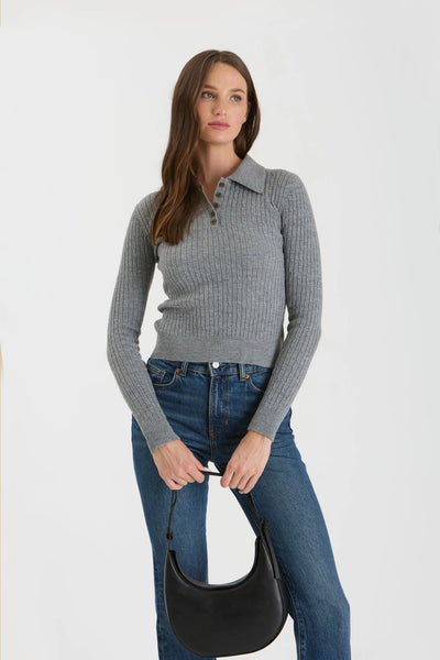 Collared Polo Long Sleeve Knit Top