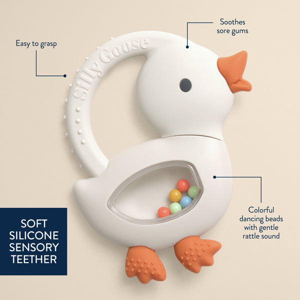 *NEW* Bitzy Shake™ - Silicone Teether with Rattle: Goose
