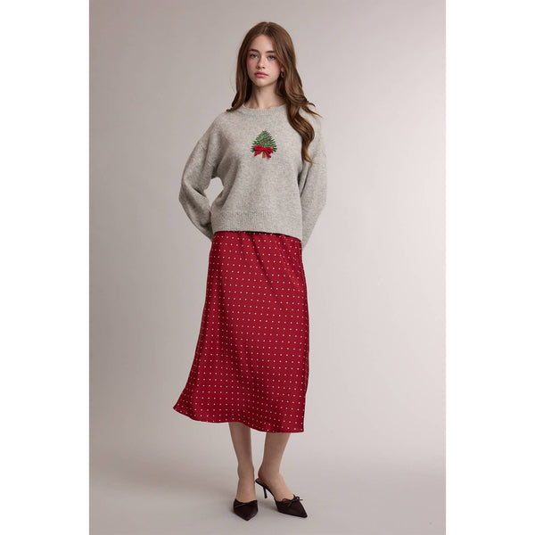 Bow Christmas Tree Embroidered Sweater