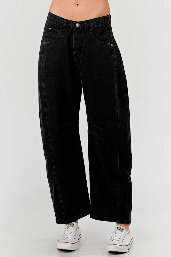 Relaxed Mid Rise Barrel Denim Jeans