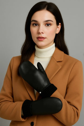 Club Rochelier Ladies Leather Mitten With Knitted Cuff