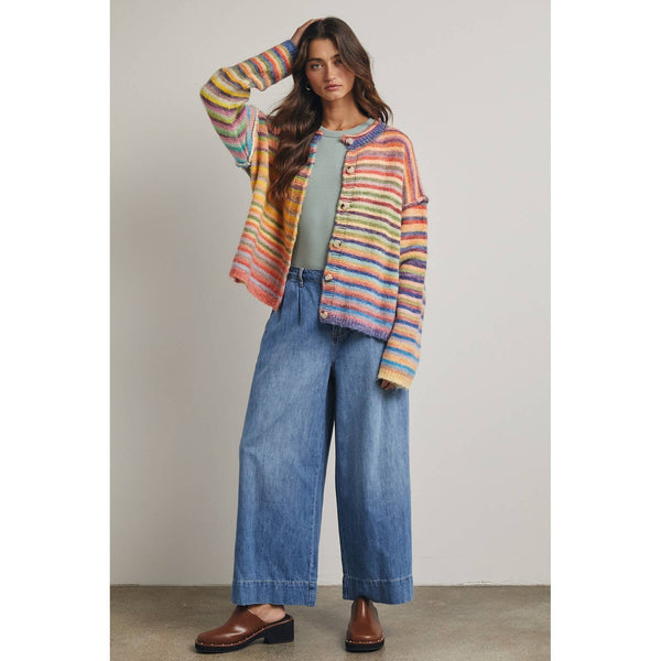 RAINBOW BUTTON-UP KNIT SWEATER CARDIGAN: SKY OMBRE