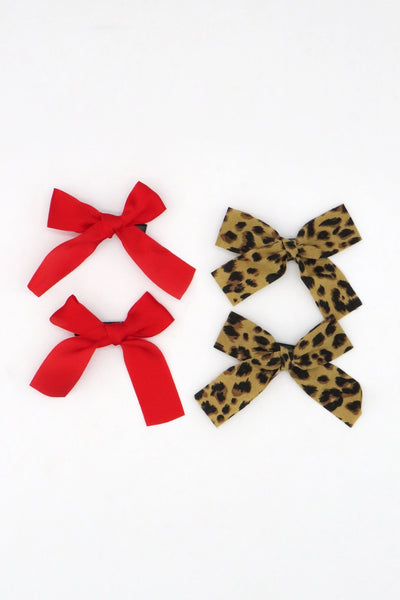 Mini Bow Hair Clips in Red and Leopard Print