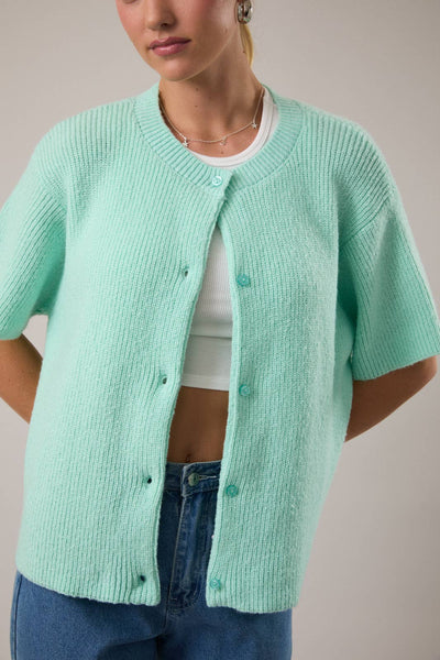 ROUND NECK SHORT SLEEVE SWEATER CARDIGAN