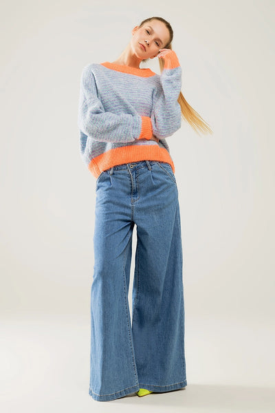 Oversized Light Blue/Orange Knit Sweater