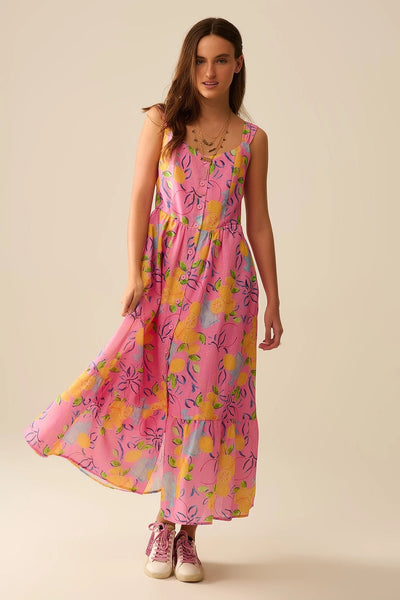 Lemon Print Maxi Dress