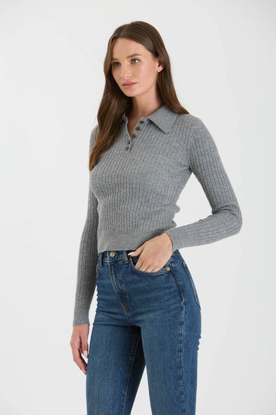 Collared Polo Long Sleeve Knit Top