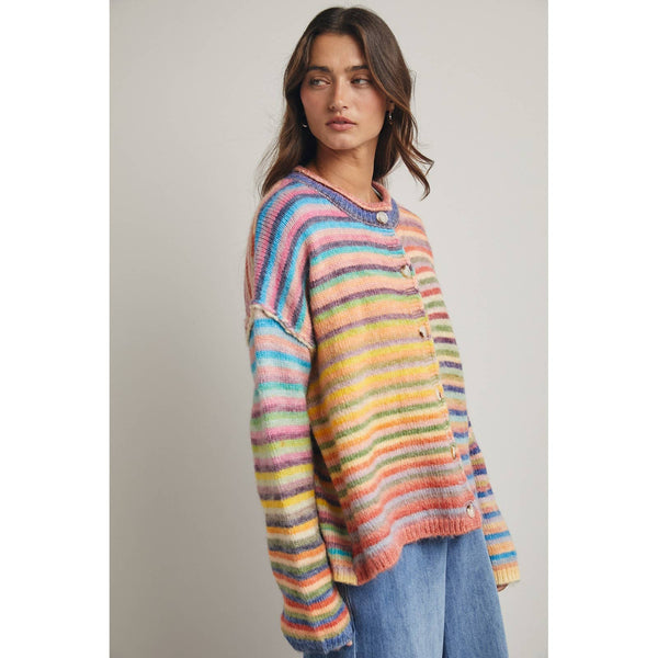 RAINBOW BUTTON-UP KNIT SWEATER CARDIGAN: SKY OMBRE