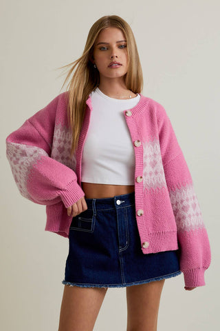 Pink Heart Sweater Cardigan