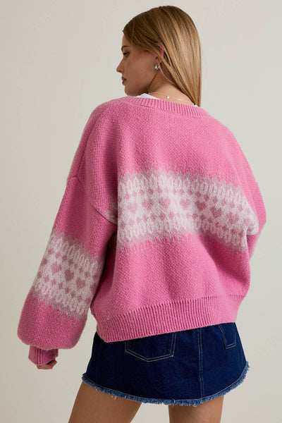 Pink Heart Sweater Cardigan