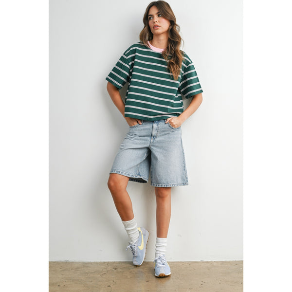 Striped Boxy Cropped T-Shirt