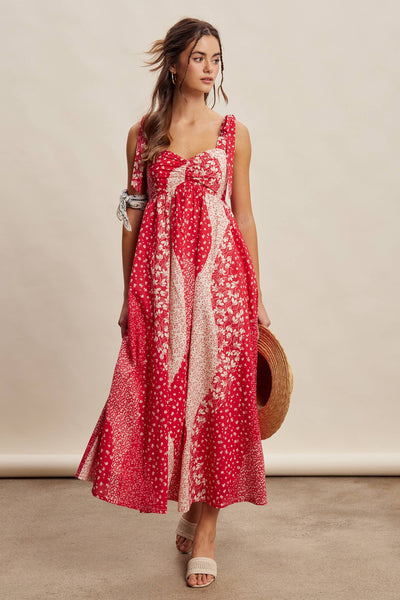 Patchwork Tie Strap Cotton Maxi Dress