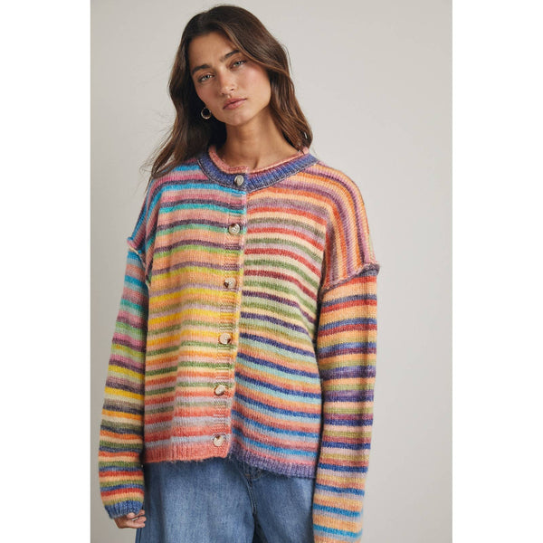 RAINBOW BUTTON-UP KNIT SWEATER CARDIGAN: SKY OMBRE