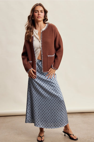 Contrast Whipstitch Knit Cardigan
