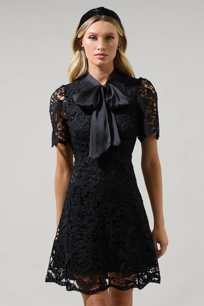 Abilene Bow Embroidered Mini Dress