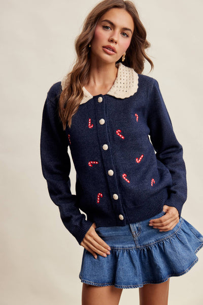 Candy Cane Collar Holiday Cardigan