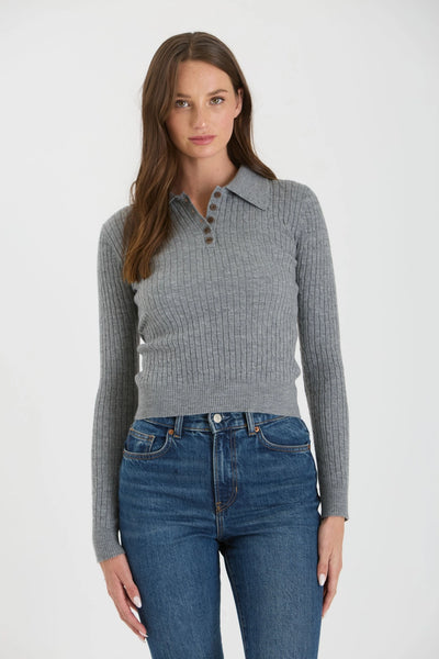 Collared Polo Long Sleeve Knit Top