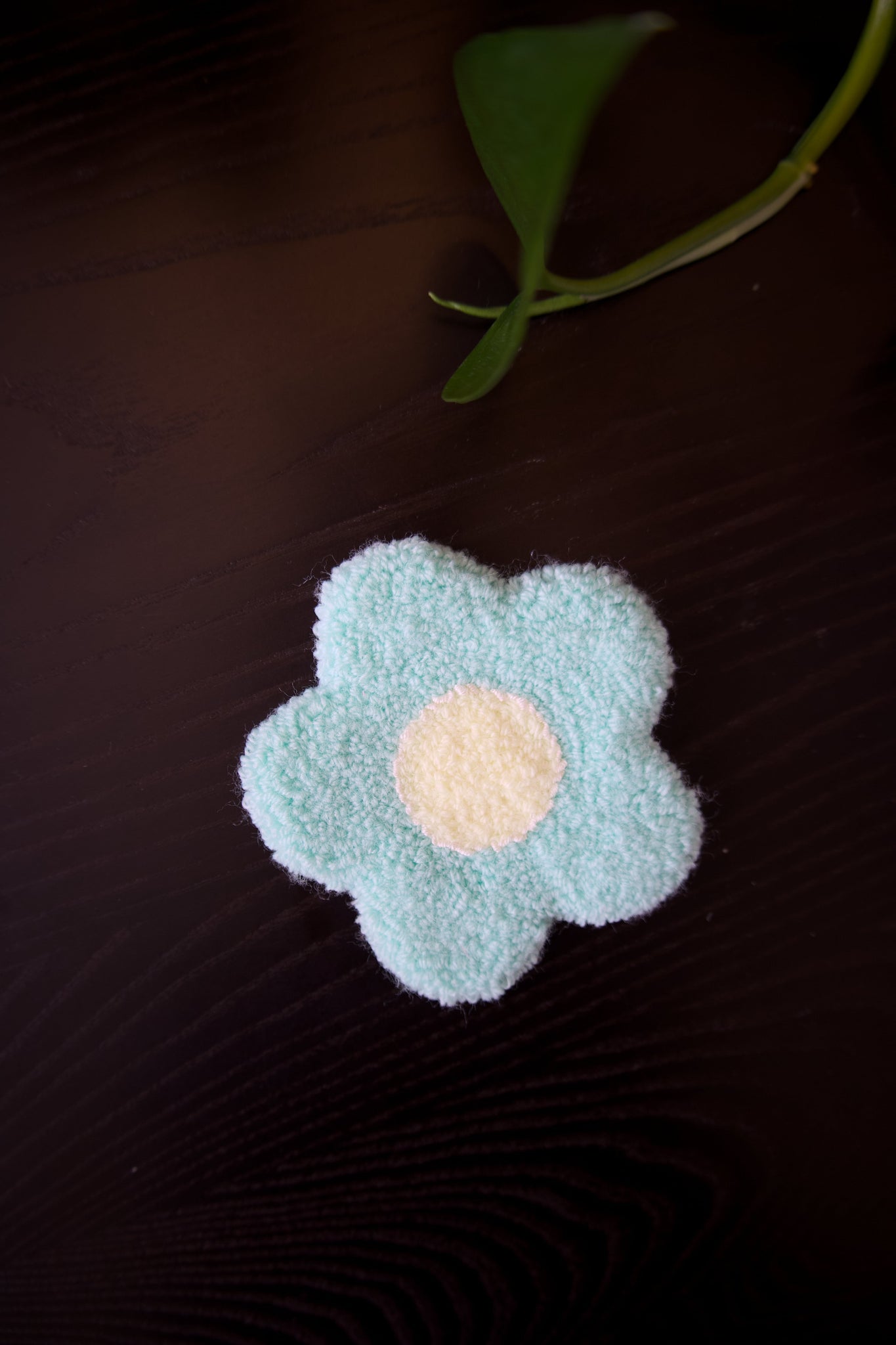Handmade Punch Needle Mug Rug - Flower