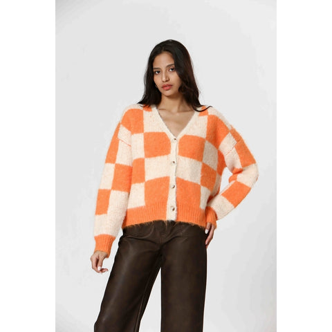 Wool Blend Orange Cardigan