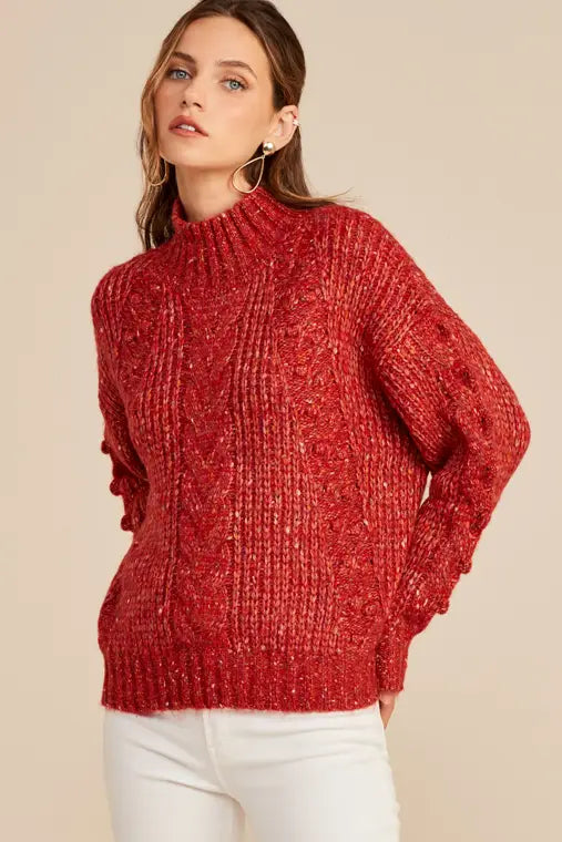 CRANBERRY CABLE KNIT SWEATER